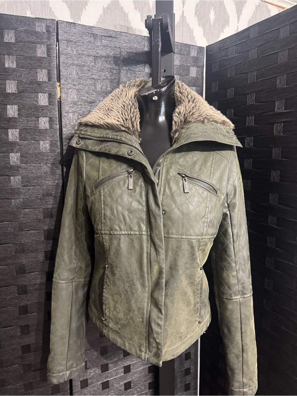JouJou Bomber Funnel Neck Jacket Army Green Sz S